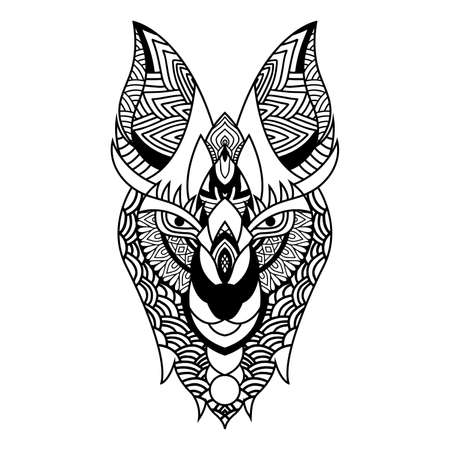 Wolf illustration tattoo style Cute Wolf with mandala. outline for coloring bookのイラスト素材