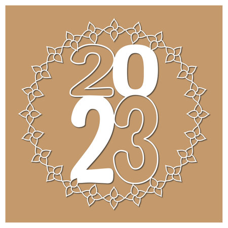 2023 christmas Round rope frame laser cut, rounded border and decorative 2023 new year design,のイラスト素材