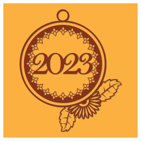 2023 christmas Round rope frame laser cut, rounded border and decorative 2023 new year design,のイラスト素材