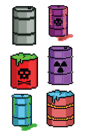 oil barrel pixel art. toxic barrel pixel art. Beer barrel Pixel artのイラスト素材