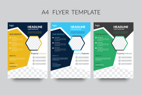 Set of Editable minimal square flyer template in blue and yellow colorのイラスト素材