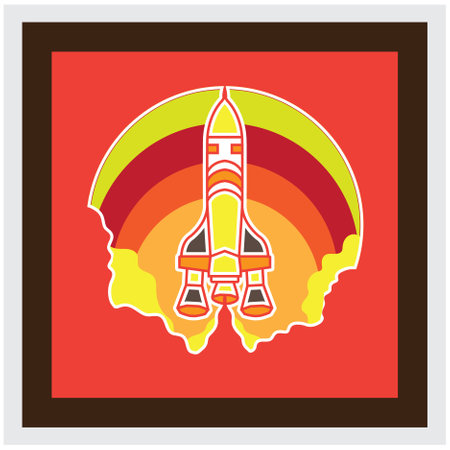 Rocket icon with human head and rainbow. Vector illustration. Eps 10