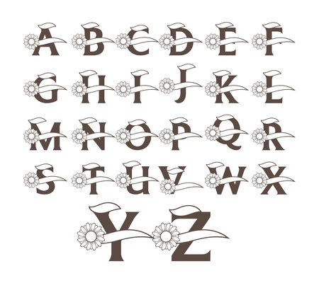 Vector set of stylized letters in the style of engraving.のイラスト素材