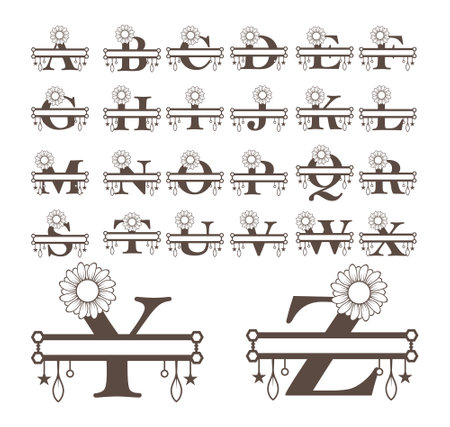 Set of floral monogram design elements. Perfect for wedding invitations or announcements.のイラスト素材