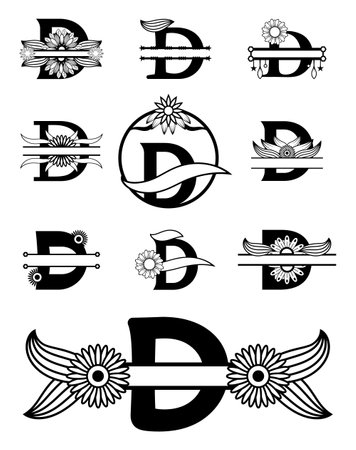 Vector set of monogram design elements for corporate identity in black and white.のイラスト素材
