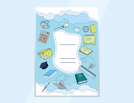 Vector illustration of school supplies on blue background. Education concept in flat style.のイラスト素材