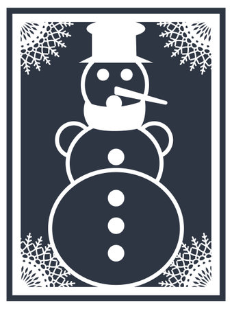 Snowman with hat, scarf and snowflakes. Vector illustration.のイラスト素材