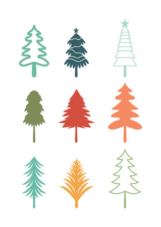 Set of Christmas tree icons. Vector illustration isolated on white background.のイラスト素材