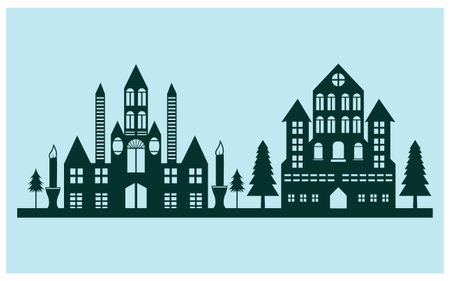 Silhouette of the city on a blue background. Vector illustrationのイラスト素材