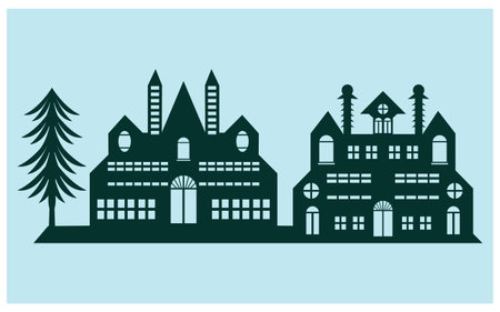 silhouette of a country house on a blue background, vector illustrationのイラスト素材