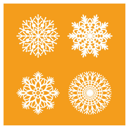 Set of snowflakes on orange background. Vector illustration for your designのイラスト素材