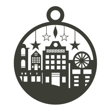 christmas ball with cityscape silhouette isolated icon design, vector illustration  graphicのイラスト素材