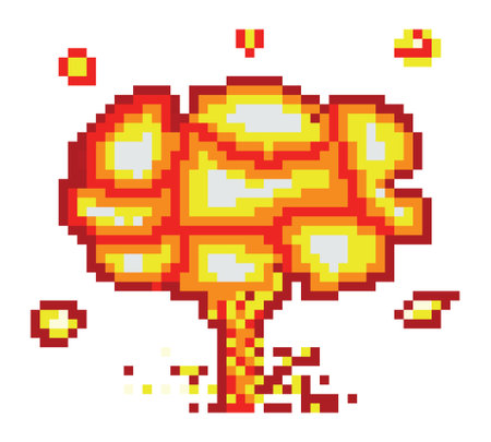 Pixel art fire explosion, isolated on white background. Vector illustration.のイラスト素材