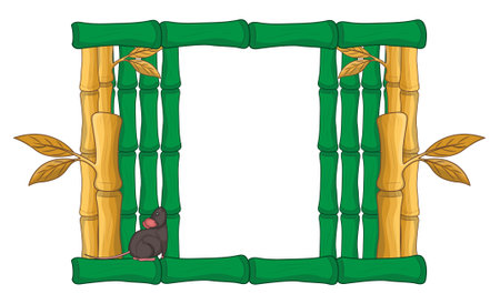 Bamboo frame with a bird on a white background. Vector illustration.のイラスト素材