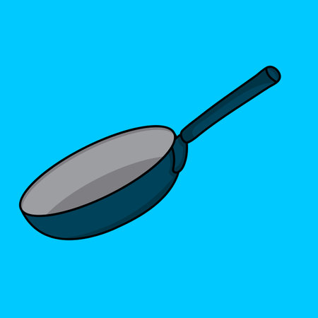 Frying pan isolated on blue background. Cartoon style. Vector illustration.のイラスト素材