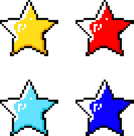 Set of pixel art stars. Vector illustration isolated on white background.のイラスト素材