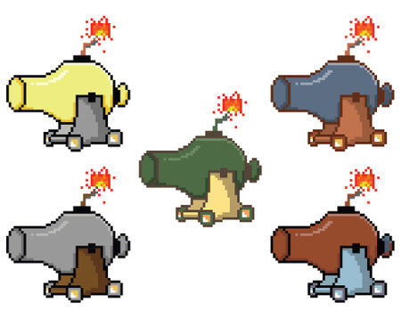 Set of 8-bit pixel art elements for mobile games and applicationsのイラスト素材