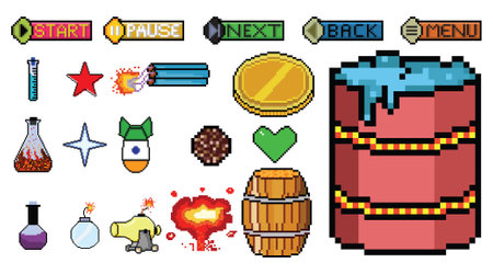 set of pixel game elements. vector illustration. eps 10.のイラスト素材