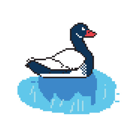 pixel art duck floating on the water. vector illustration eps10のイラスト素材