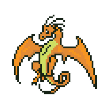 Pixel dragon isolated on a white background. 8 bit vector illustration.のイラスト素材