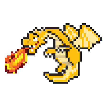 Pixelated dragon isolated on a white background. 8 bit vector illustration.のイラスト素材