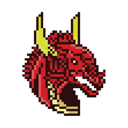 Pixel dragon head isolated on white background. 8 bit vector illustration.のイラスト素材