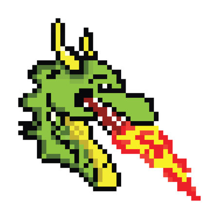 Pixel art illustration of a dragon with fire coming out of its mouthのイラスト素材