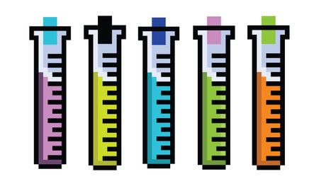 Set of test tubes. Vector illustration in pixel art style on a white background.のイラスト素材