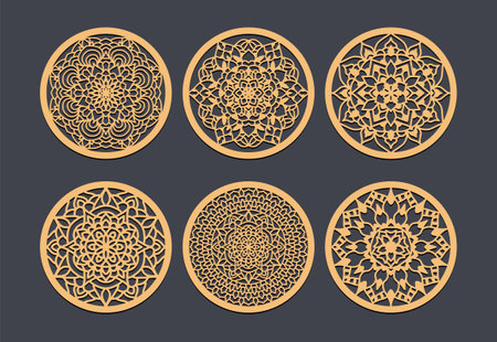 Set of vector mandalas. Circular lace pattern. Vintage decorative elementsのイラスト素材