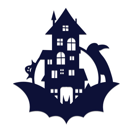 Halloween background with a haunted house and bats. Vector illustration.のイラスト素材