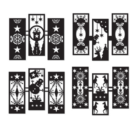 Set of black and white vector frames for laser cutting. Decorative elements for the interior.のイラスト素材