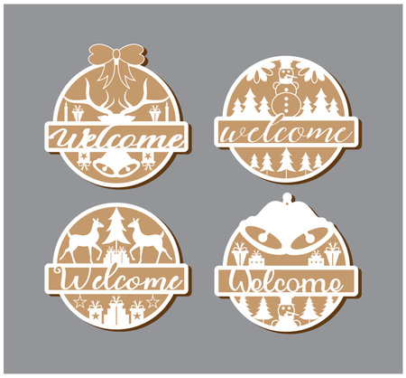 Set of Merry Christmas and Happy New Year labels and badges. Vector illustrationのイラスト素材