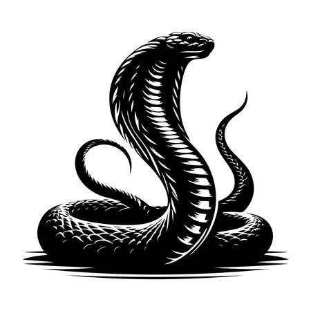 Vector image of a black cobra snake on a white background.