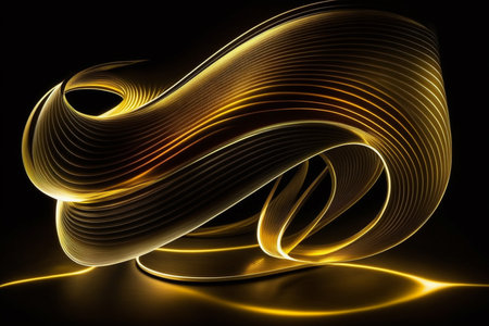 abstract golden curves on black background. 3d rendering - illustrationの素材
