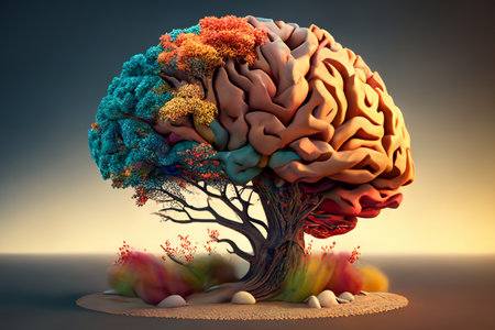 Human brain with abstract tree. 3D render. Nature concept.の素材