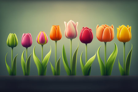 Colorful tulips on green background. Vector illustration. Eps 10.の素材