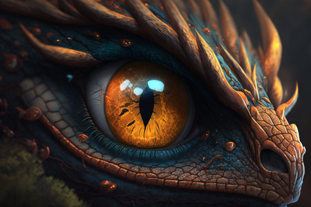 Dragon eye close-up. 3D illustration. Fantasy dragon.の素材