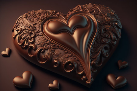 3d illustration of Valentine's Day chocolate hearts on dark background.の素材