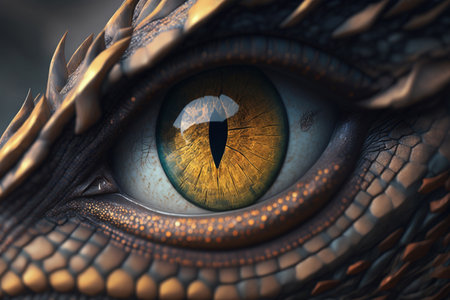 3d render of dragon eye with yellow and blue colors. Fantasy reptile.の素材