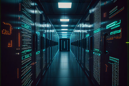Server room data center. Network and internet concept. 3D Renderingの素材