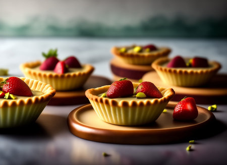 Strawberry tartlets with pistachios, selective focus.の素材