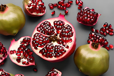 Pomegranate fruit on a gray background. 3d renderingの素材
