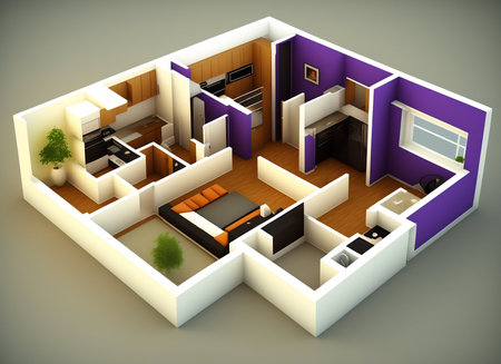 3d render of modern living room with sofa and tv top viewの素材