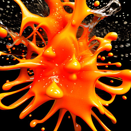 Abstract orange splash on a black background. 3d rendering, 3d illustration.の素材