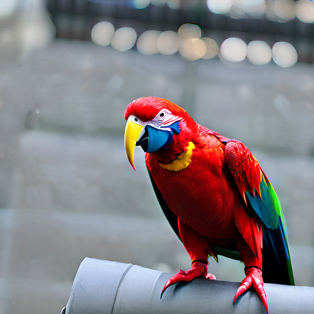 Colorful macaw parrot sitting on a perch in the parkの素材