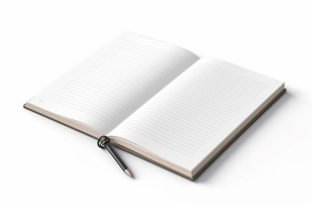 Notebook with pen isolated on white background. 3d rendering.の素材