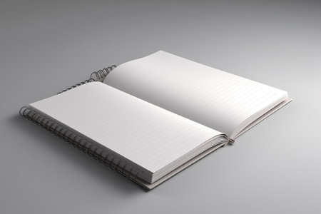 Blank notebook isolated on white background. 3d render illustration.の素材