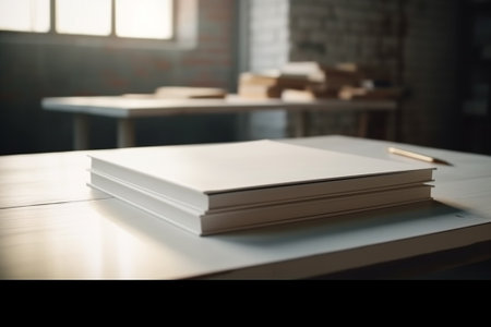 Blank book on table in office. Mock up, 3D Renderingの素材