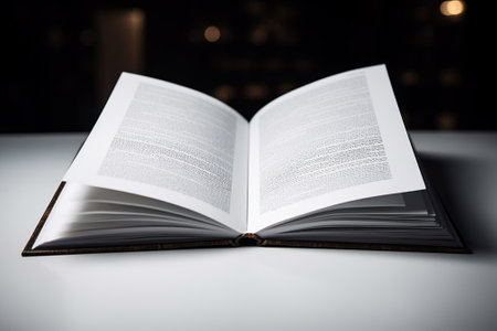 Open book on a table in a dark room. Toned.の素材