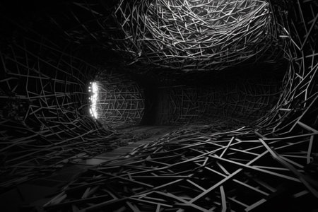 Dark tunnel with glowing lights. 3d rendering. Computer digital drawing.の素材